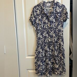 UNTUCKit Navy and Cream Floral Midi Dress